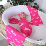 Wrap Set Swaddle Set Bright Pink Barbie Font