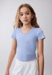 Lace-trimmed Cotton Top - Light Blue