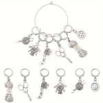 6PCS Antique Silver Retro Alloy Crochet Stitch Marker Charms Locking Stitch Marker Crocheting Knitting Alloy Pendants Diy Handma