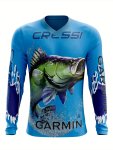 3D Fishing Print Men's Retro V-neck Long Sleeve T-Shirt Spring Fall