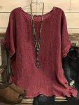 Plus Size Solid Color Crew Neck Blouse Casual Short Sleeve Top For Spring & Summer Women's Plus Size Clothing