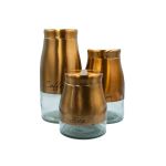 3 Piece Glass Canister Set With Stainless Steel Casing-sugar Coffee & Tea Set