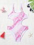 Girl's Tie-dye Pattern One-piece Swimsuit Quick-drying Waist Cut-out Design Bathing Suit Girl's Swimwear For Summer Beach Holiday