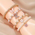 4PCS SET Cute Butterfly Daisy Heart Pendant Faux Pearl Beaded Bracelet For Girls Exquisite Jewelry Gift