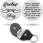 Inspirational Pocket Hug Token Keychain Stainless Steel Key Chain Ring Purse Bag Backpack Charm Gift For Best Friend Son Daughte
