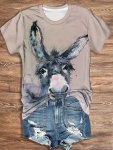 Donkey Print Crew Neck T-Shirt Casual Short Sleeve T-Shirt For Spring & Summer Women's Clothing