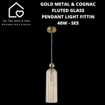 Goldair Gold Metal & Cognac Fluted Glass Pendant Light Fitting - 40 Ses