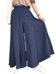 Plus Size Casual Pants Women's Plus Solid Elastic High Rise Medium Stretch Loose Wide Leg Trousers