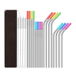 36 Piece Reusable Stainless Steel Straws With Silicone Tips & Brushes