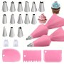 21PCS/SET Pink Piping Tip Baking Set With 14 Piping Tips 2 Converters 2 Piping Bags And 3 Icing Spatulas. Cake Decoration Nozzle Pastry Cupcake