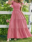 Floral Print V Neck Maxi Dress Elegant Flutter Sleeve Ruffle Hem Dress For Spring & Summer Women's Clothing