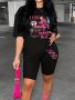 Graphic Print Two-piece Set Casual Short Sleeve Crew Neck T-shirt & Skinny Shorts Outfits Women's Clothing