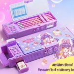 Button Deformation Password Lock Stationery Box Multifunctional Pencil Case Pencil Case Pencil Case Internet Celebrity The Same