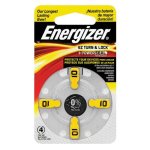Energizer Zinc Air Hearing Aid Batteries - Size 10 - Yellow - 4 Pack