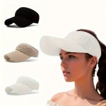 Monochrome Pleated Sun Visor Minimalist Trendy Empty Top Hat Summer Elastic Casual Hat For Women Outdoor Sports
