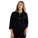 Button Detail Batwing Top - Black L xl
