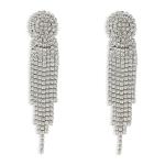 Silver Diamante Round Tassle Drop Earrings