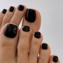 24PCS Glossy Short Square Press On Toenails - Pure Black Fake Toenails - Solid Color Full Cover False Toenails For Women And Girls