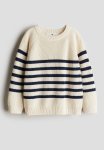 Cotton-knit Jumper - White & Navy