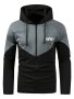 Men's Contrast Color And Letter Print "NASA" Hooded Long Sleeve Sports Shirt Chic And Trendy Tops For Spring And Autumn Sports And Outdoors Wear