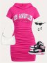 Los Angeles California Hoodie Dress: Short Ruched And Fitted For A Street-style Look