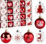 Ilauke Christmas Ornaments Set 30PCS Shatterproof Red&white Christmas Balls Ornaments Traditional Xmas Tree Ornament Including E