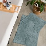 Two Piece Plain Cotton Bathroom Mat Set - Turquoise
