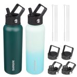 Bjpkpk 2 Pack Insulated Water Bottles With Straw Lids 40OZSTAINLESS Steel Metal Water Bottle With 6 Lids Leak Proof Bpa Free Jug