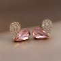 1 Pair Elegant And Exquisite Sparkling Crystal Inlaid Heart-shaped Stud Earrings Perfect For Valentine's Day Jewelry Gifts