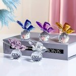 1PC Crystal Flying Butterfly With Crystal Ball Base Figurine Collection Cut Glass Ornament Statue Animal Perfect Home Decor Stat