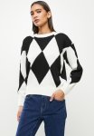Check Print Knit Pullover - Black & White