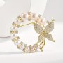 Elegant Butterfly Brooch With Faux Pearls & Rhinestones - Chic Floral Wreath Design For Women Perfect Accessory Gift