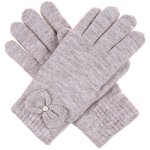 Byos Womens Winter Ultra Warm Soft Plush Faux Fur Fleece Lined Knit Gloves W decorated Cuff Nature Beige Pearl Bow Cuff