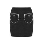 Heart Pocket Wool MINI Skirt -grey multi