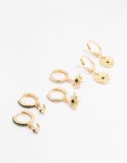 Goldair Gold Plated Emerald Celestial Huggie Earrings 3-PACK