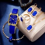 5PCS 6PCS Women's Watch Retro Rectangle Pointer Quartz Watch Analog Pu Leather Wrist Watch & Jewelry Set Gift For Mom Her