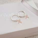 Joy 925 Sterling Silver Round Hoop Cross Earrings Size: 6X7MM On 12MM Hoops