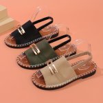 Women's Metallic Buckle Decor Flat Sandals Casual Open Toe Summer Shoes Lightweight Ankle Strap Sandals