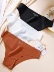 3PCS Solid Satin Seamless Wireless Briefs Sexy Breathable Intimate Elastic Panties Women's Lingerie & Underwear