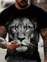 Street Style T-Shirt Men's 3D Lion Graphic Print Short Sleeve Tees For Sports/workout/outdoor Men's Clothing Plus Size