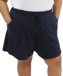 Ladies Plain Knit Tie Shorts - 60 Navy