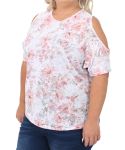 Ladies Printed COLD SHOULDER Top - 60 Pink wht