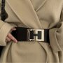 Casual Golden Buckle Wide Belts Black Elastic Waistband Trendy Coat Dress Belt Women