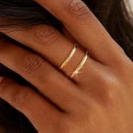 2-PACK Unisex Minimalist Stackable 18K Gold Plated Stainless Steel Rings Simple Luxury Style For Daily Wear April Birthstone Non