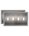 Treewell 2-PACK Quad Toggle Light Switch Cover Plate 4 Gang Metal Switch Plate Covers Antique Silver Pearls Decorative Wall Plat