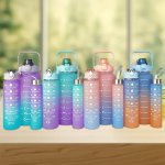 Motivational Water Bottles Set: 280ML/750ML/2000ML Sports Water Cups Portable Drinking Cups Summer Drinkware For Outdoor Camping