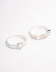 Silver Plated Alternating Pear Stacking Rings - S m