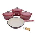 Smte Premium 7-PIECE Cast Iron Cookware Set+ Smte Keychain Light Deep Pink