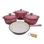 Smte Premium 7-PIECE Cast Iron Cookware Set+ Smte Keychain Light Deep Pink