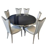Geolani Black Glass Table And Dipped White Chair Dining Set